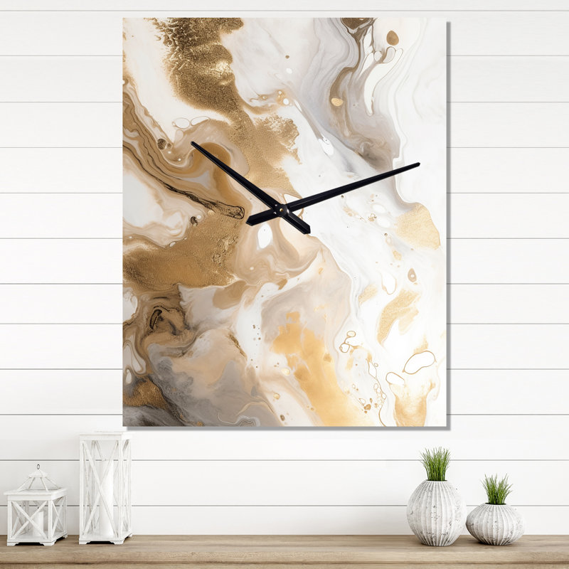 Irun - Horloge murale moderne en marbre abstrait, H 32 po x l 16 po x P 1 po