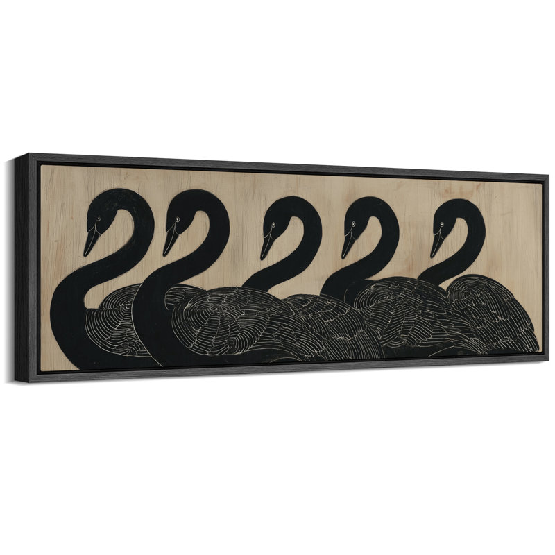 Impression sur toile encadrée minimaliste, cygne noir, nature, très grandes images, H 20 po x l 60 po, Noir