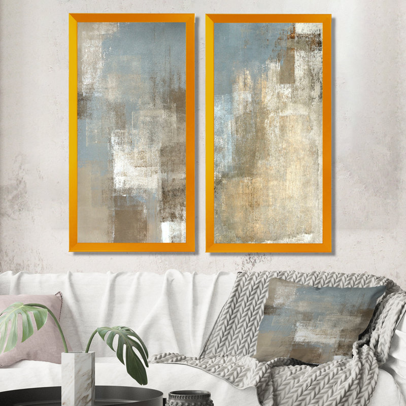 Ensemble de 2 reproductions d'art sur toile - "Grey rencontre l'art abstrait brun III", H 32 po x l 32 po x P 1 po
