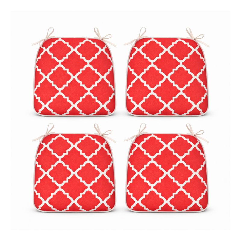 Set of 4 Red Outdoor Chair Cushions with Ties - Weather Resistant Patio Seat Pads for Garden & Dining Furniture