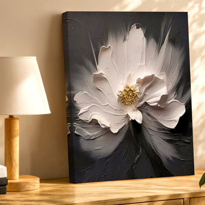 White Flower Abstract Floral Painting Modern Canvas Wall Art Print, White Abstract Floral Modern Decorative Artwork for Home Decor, Bedroom, Living Room, Office, Gallery Wall Accent