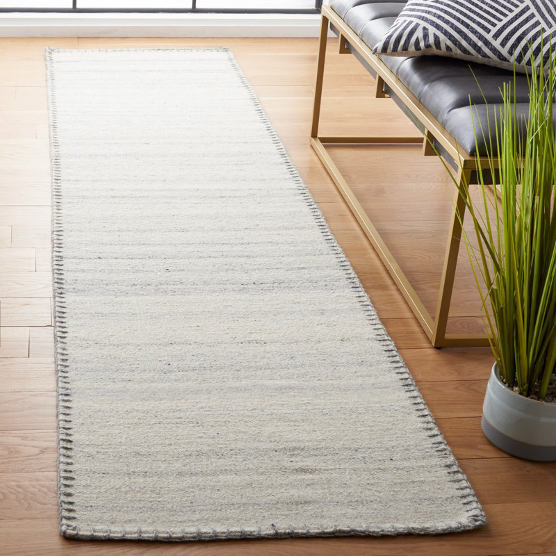 Gramm Flat Weave Wool/Cotton Rug in Beige/Light Grey, Runner 2'3" x 9'