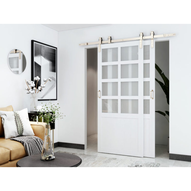 78-3/4 in. Single-Track Bypass Barn Door Hardware Kit in Satin Nickel