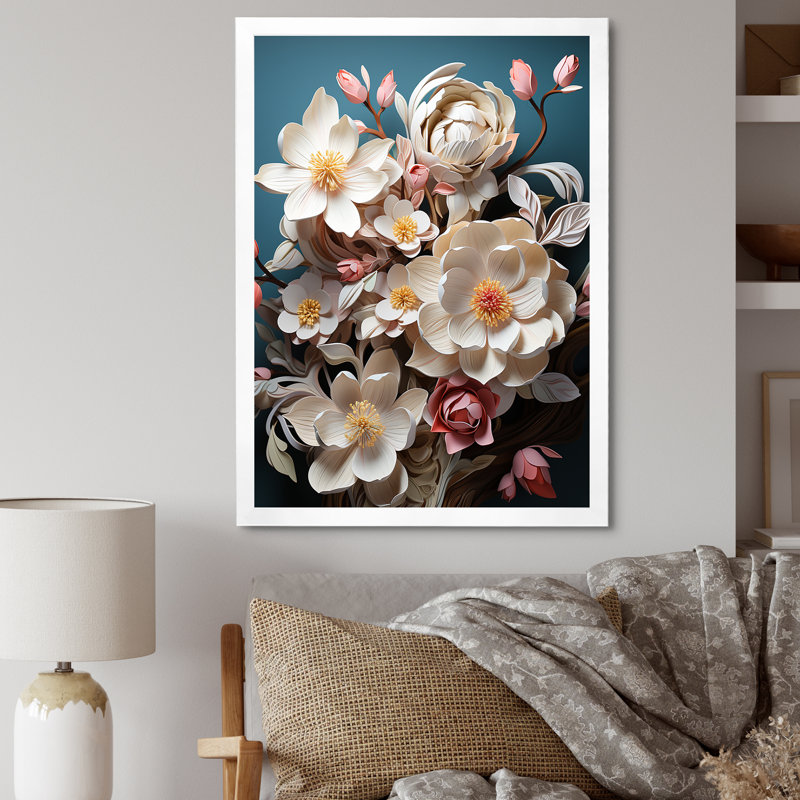 Somptueuses fleurs de magnolia, H 32 po x l 16 po x P 1 po, Cadre simple blanc