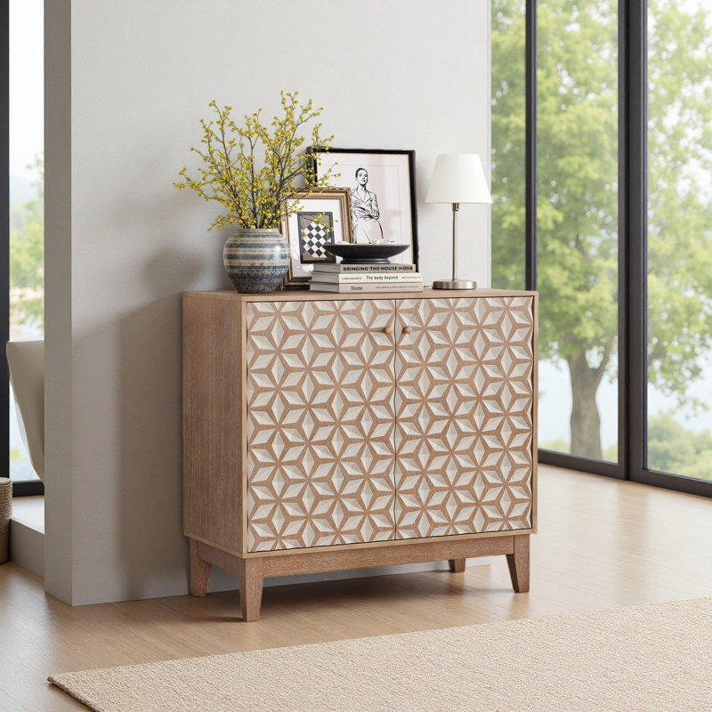 Buffet 31,5 pouces à conception géométrique, armoire décorative avec 2 portes et tablettes réglables, armoire décorative en bois avec espace de rangement