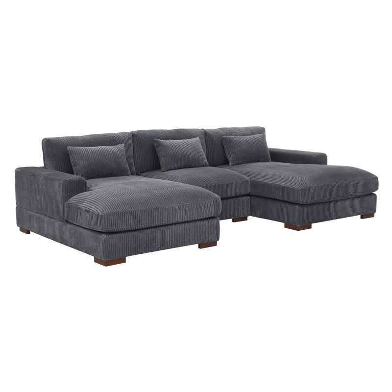 Canapé modulaire 3 pièces Marabe, Velours côtelé gris
