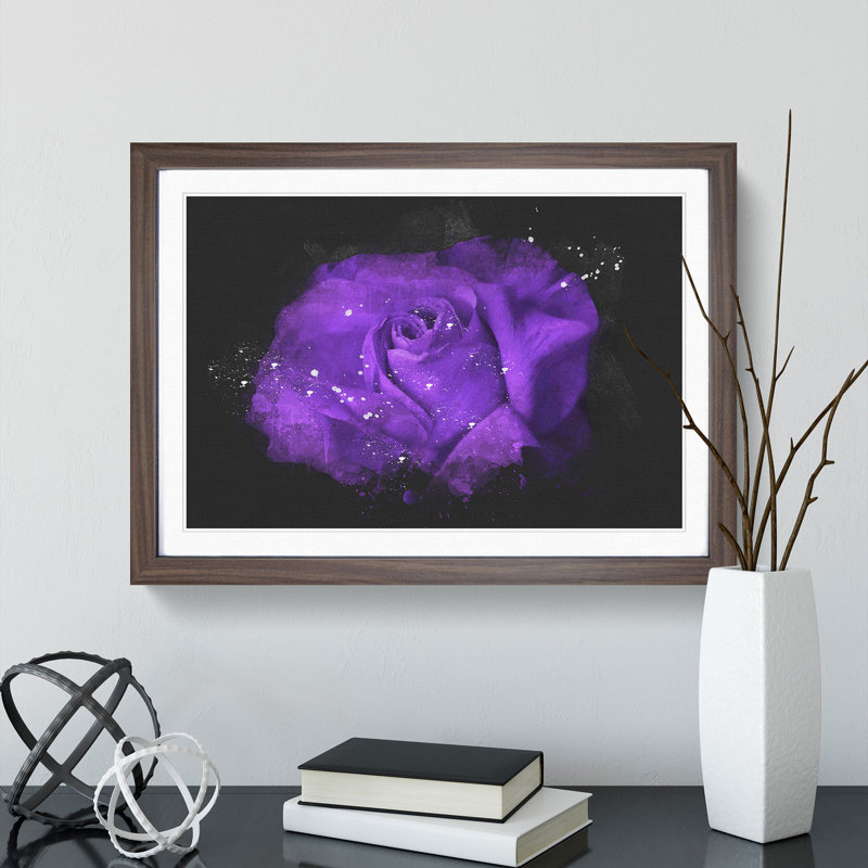 Purple Rose Flower Vol.3 1 Piece Single Picture Frame Wall Art, 36cm H x 48cm W x 2cm D, Walnut Framed