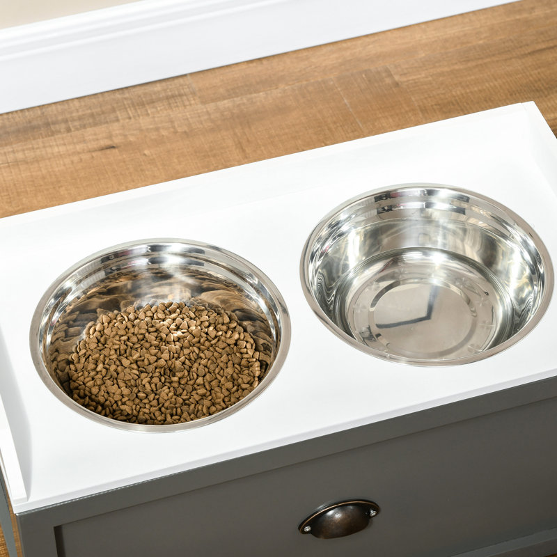 Bols pour chien surélevés avec rangement - gris, offre une solution d'alimentation pratique et nourrissante pour les chiens