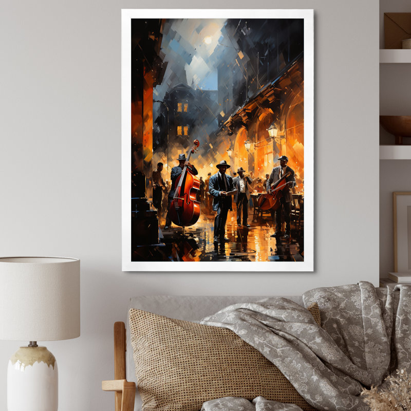 Lashaon Jazz Harlem Renaissance IV - art africain-américain, art mural, H 20 po x l 12 po x P 1 po, Cadre simple blanc