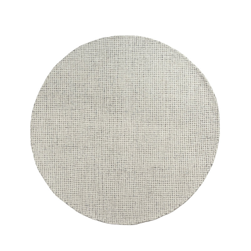 Tapis abstrait en mélange de laine à la main à motif abstrait contemporain, Rond 8 pi, Gris / Ivoire