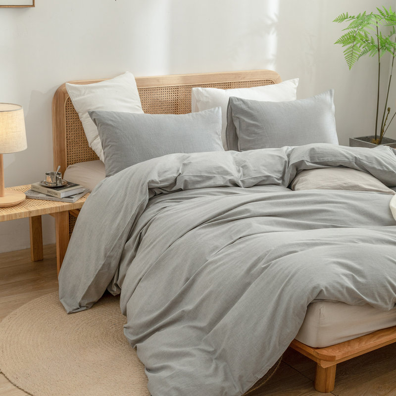 Ensemble de housse de couette 100% coton délavé Bestouch Bestouch, Gris glacial