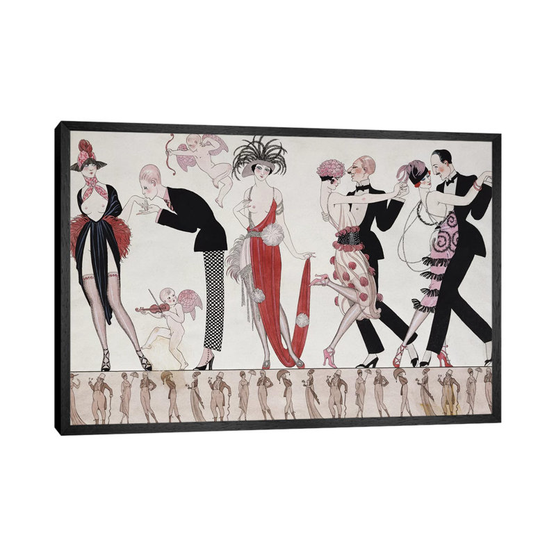 The Tango by George Barbier - Print on Canvas, 45.72 cm H x 66.04 cm W x 4.445 cm D, Black Floater Framed