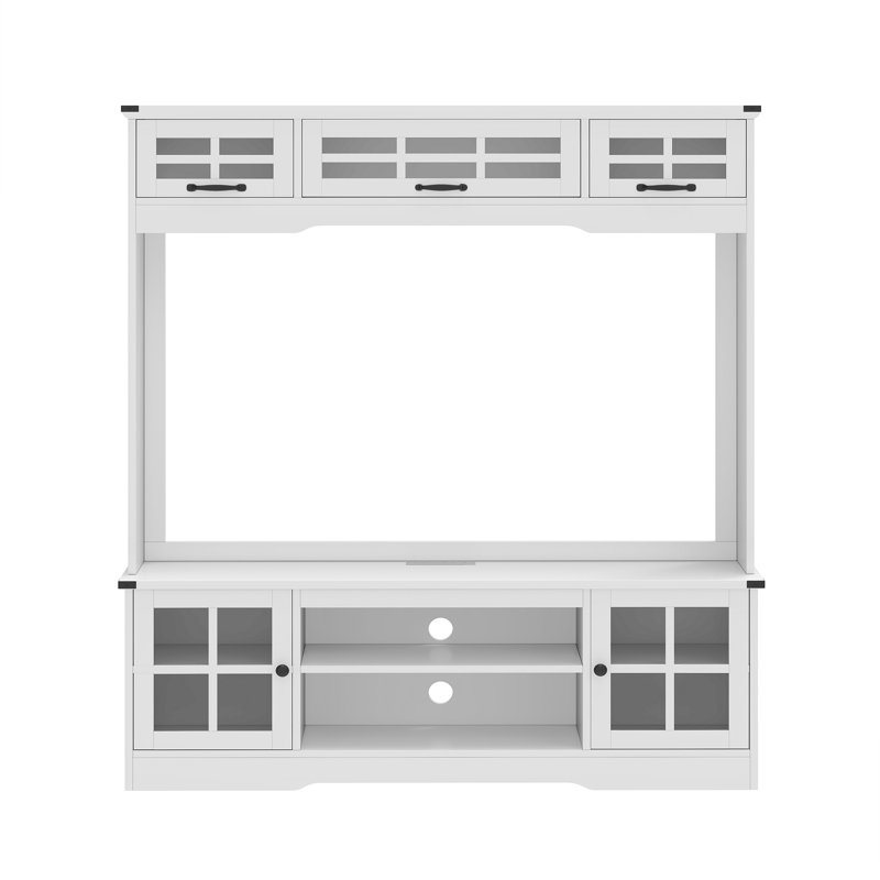  62.5"W Entertainment Centre, Wall Unit With Power Outlets, Adjustable Shelf & Glass Door