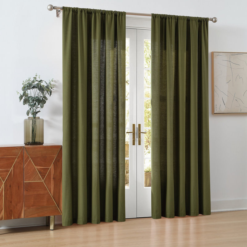 Paire de rideaux en coton Canale, Vert olive, L 50 po x L 96 po