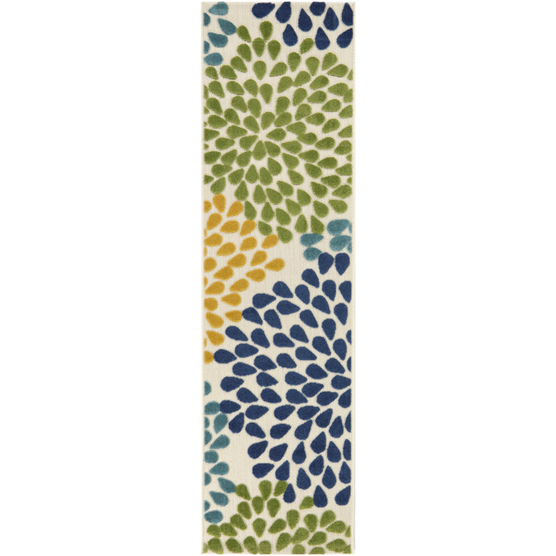 Mattoon Blue Abstract Floral Indoor/Outdoor Area Rug, Runner 2' x 7'