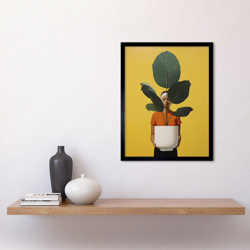 Rubber Tree Painting Yellow Orange Green Woman Minimalist - Single Picture Frame Print