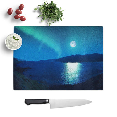 Glass Full Moon During The Northern Lights Chopping Board