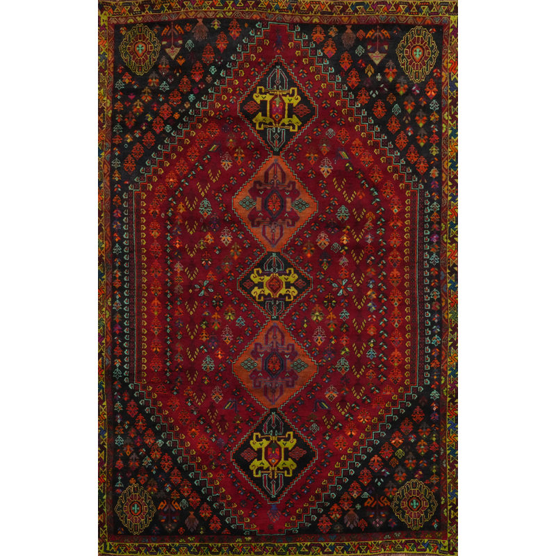 Tapis oriental rouge fait à la main 5 x 8 po