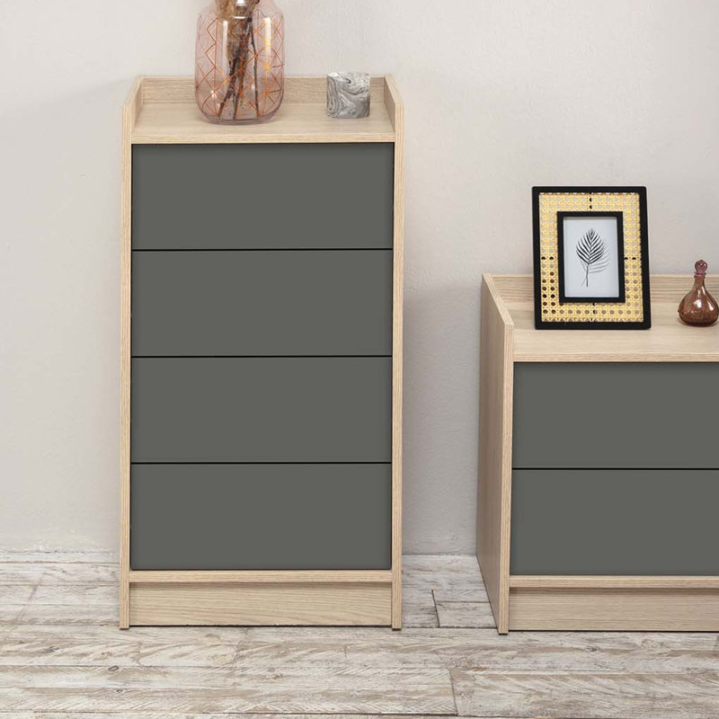 Kyng 45cm W 4 - Drawer Chest of Drawers, Oak/Grey