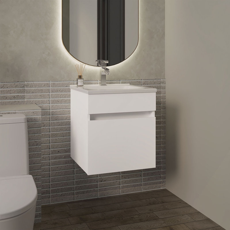 Meuble-lavabo flottant de 18 po avec une armoire et deux tablettes Primavera