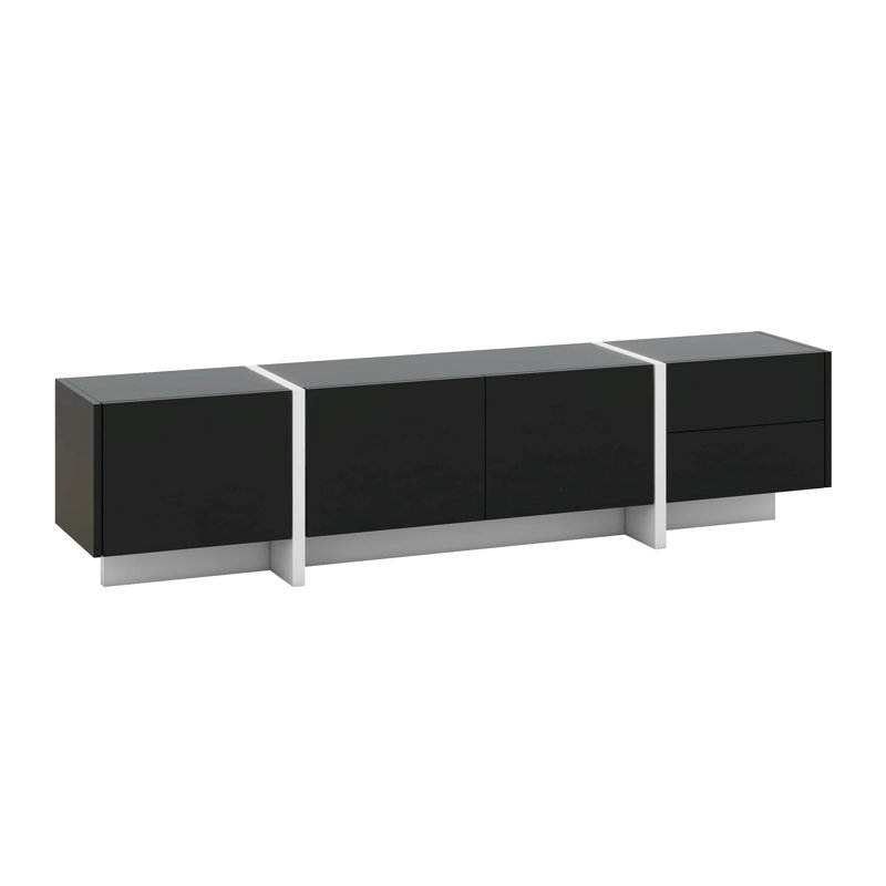 Contemporary Rectangle Design TV Stand, Unique Style TV Console Table, Modern TV Cabinet With High Gloss UV Surface For Living Room.