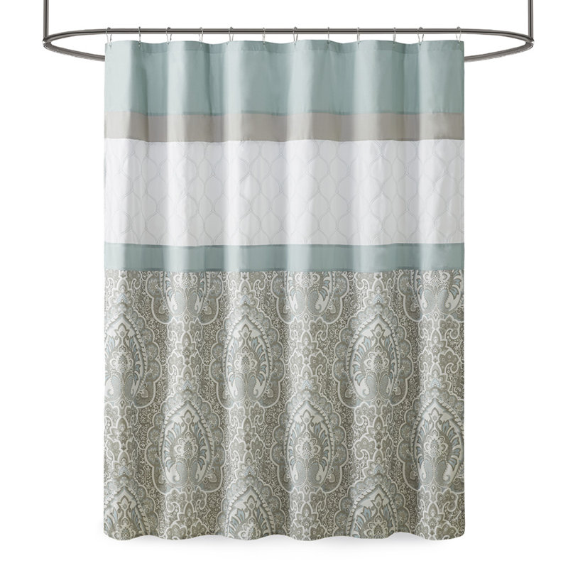 Rideau de douche imprimé et brodé, Bleu / blanc