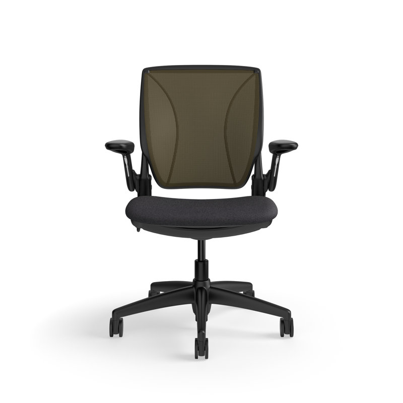 World LM, Ergonomic Task Chair with Poppy Seed Backrest, and  Autumn Upholstered Seat, Black, Dark Gray Fabric, Brown Mesh