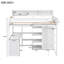 Lit mezzanine en bois avec plusieurs tablettes de rangement et garde-robe-812011150