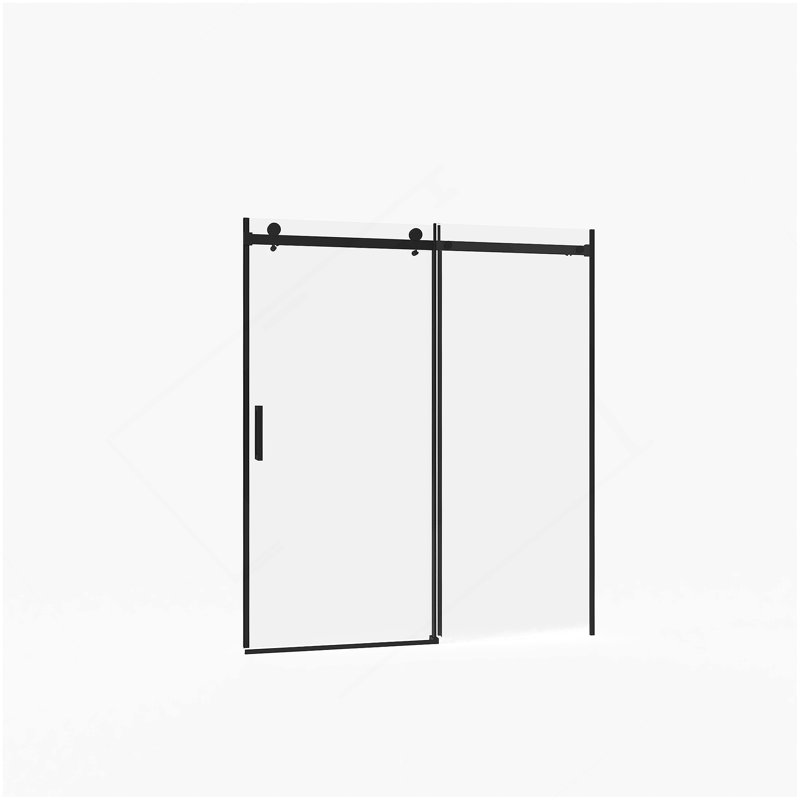 Porte de douche coulissante sans cadre l 56 à 60 po x H 72 po, verre trempé clair de 5/16 po (8 mm) de large épaisseur, couche facile à nettoyer à double face, fini noir mat avec tampon