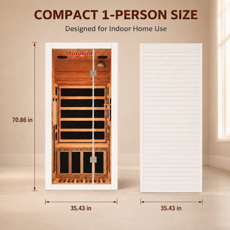 Duthss 1 Person Infrared Sauna for Home, 1700W Fast Heating Full Spectrum Sauna with Red Light Therapy, 7 Heaters (5 Carbon Panels & 2 Red Light Tubes), WiFi App Control, Indoor Spruce Wood Dry Spa, 35.4" x 35.4"x 70.86"