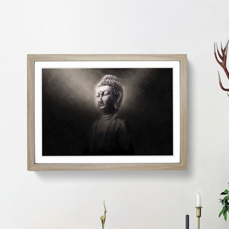 Buddha in a Mist - Picture Frame Art Print, Oak Framed, 48cm H x 65cm W x 2cm D