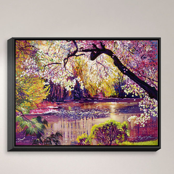 « central park spring étang », reproduction de peinture à l’acrylique sur toile, H 12 po x l 16 po x P 1,5 po, Toile tendue
