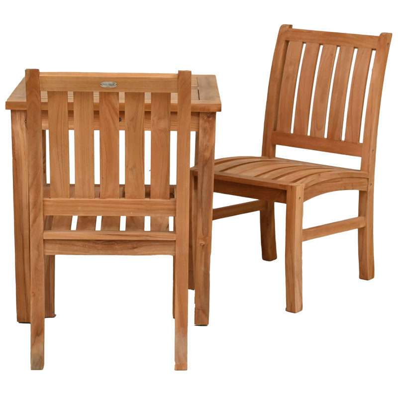 3 Piece Teak Wood Outdoor Patio Bistro Dining Set Including 27" Square Table With 2 Abaco Side Chairs