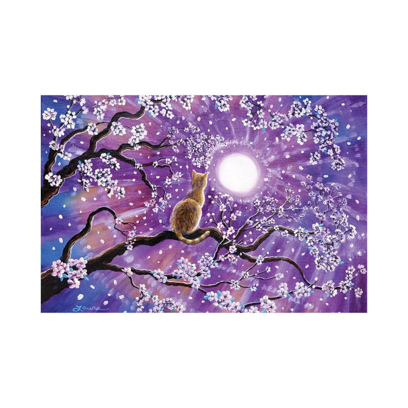 Champagne Tabby Cat In Cherry Blossoms by Laura Iverson - Wrapped Canvas Painting, 66.04 cm H x 45.72 cm W x 1.91 cm D