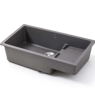 Graphite Grey Quartz Composite Single Bowl Drop-In Kitchen Sink with Built-in Drainage Ledge