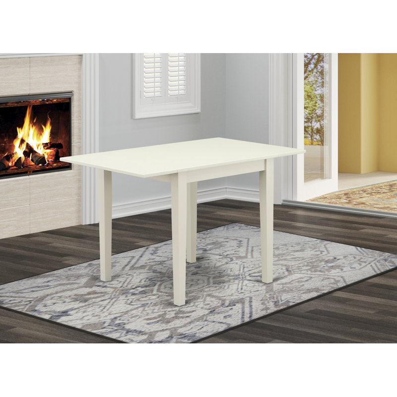 Table de salle à manger Norden Mid-Century moderne - un plateau de table rectangulaire avec pieds Dropleaf et élégants, lin blanc