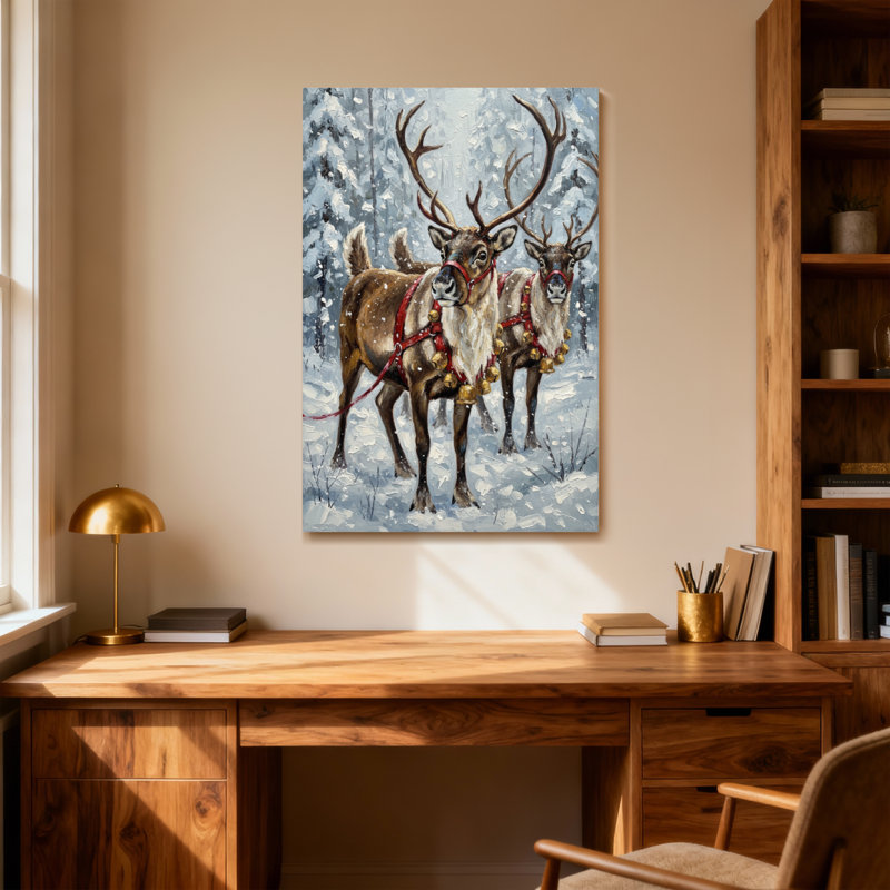 Animaux, renne dans une forêt d'hiver, H 40 po x l 28 po