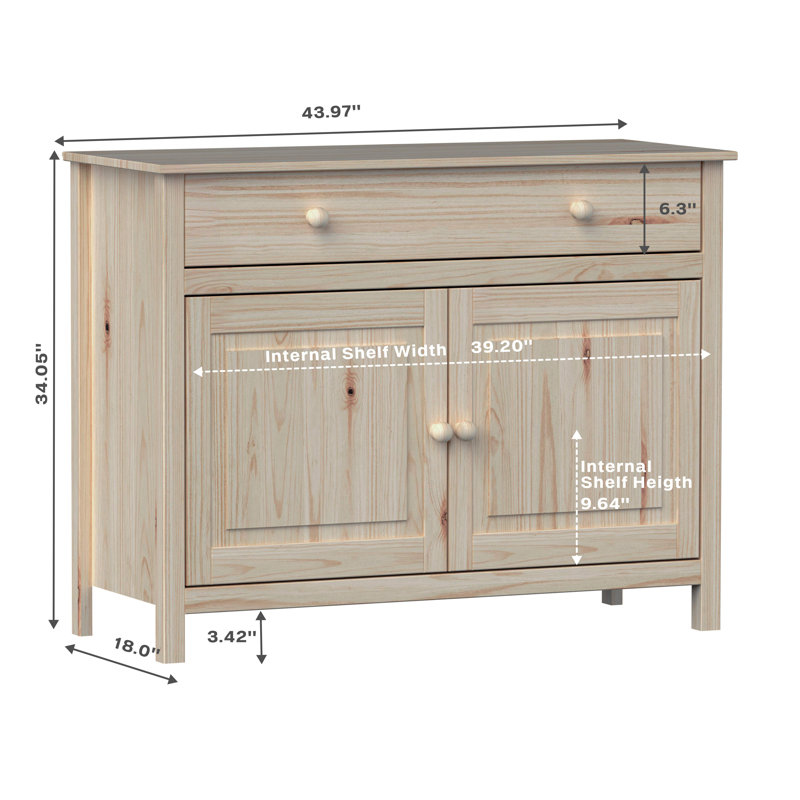 Pine Wood Sideboard & Buffet: 43.89" Wide with 2 Doors and 1 Drawer - Enhance Your Space, Natural