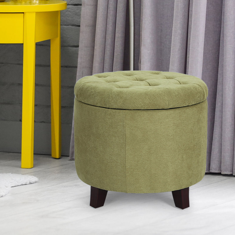 Vella Upholstered Ottoman, Dark Green Linen