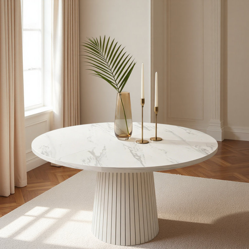 Table de salle à manger ronde de 47 pouces pour 4 personnes, table de cuisine circulaire avec base en bois, tables de salle à manger de style campagne moderne
