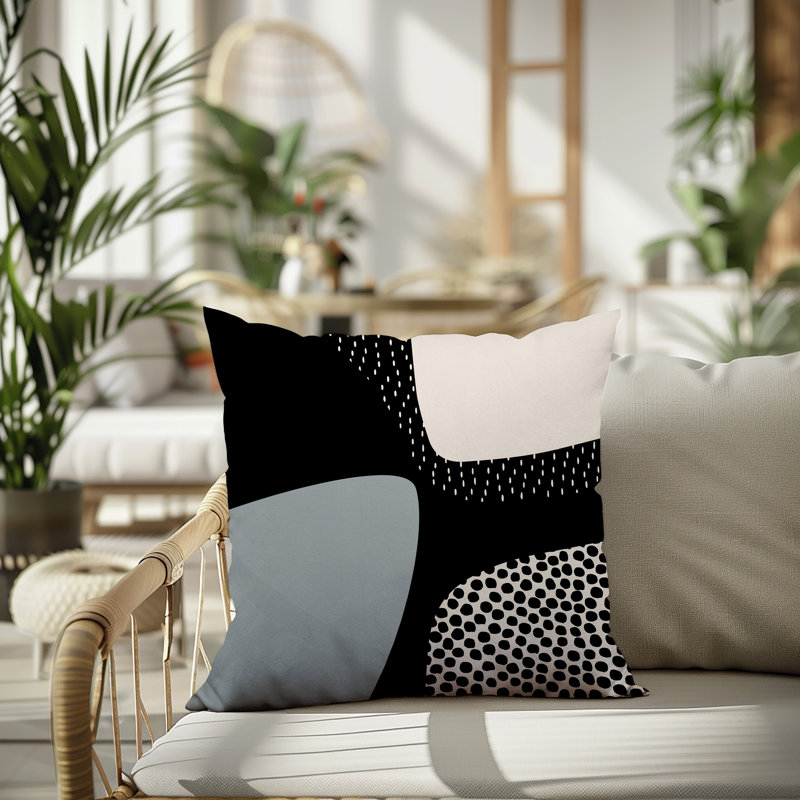 Coussin carré intérieur / extérieur pia, H 15 po x l 15 po, Gris / noir / blanc cassé