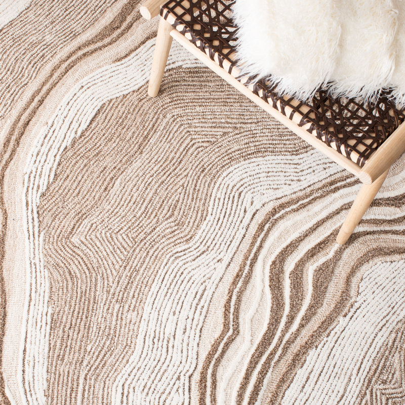 Kriner Hand Tufted New Zealand Wool Abstract Rug, Round 6'