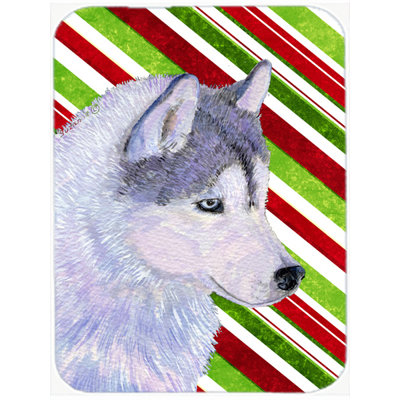 East Urban Home Siberian Husky Candy Cane Holiday Christmas Glass Cutting Board