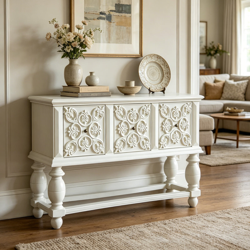 Armoire d'entrée en bois massif American Country, Blanc