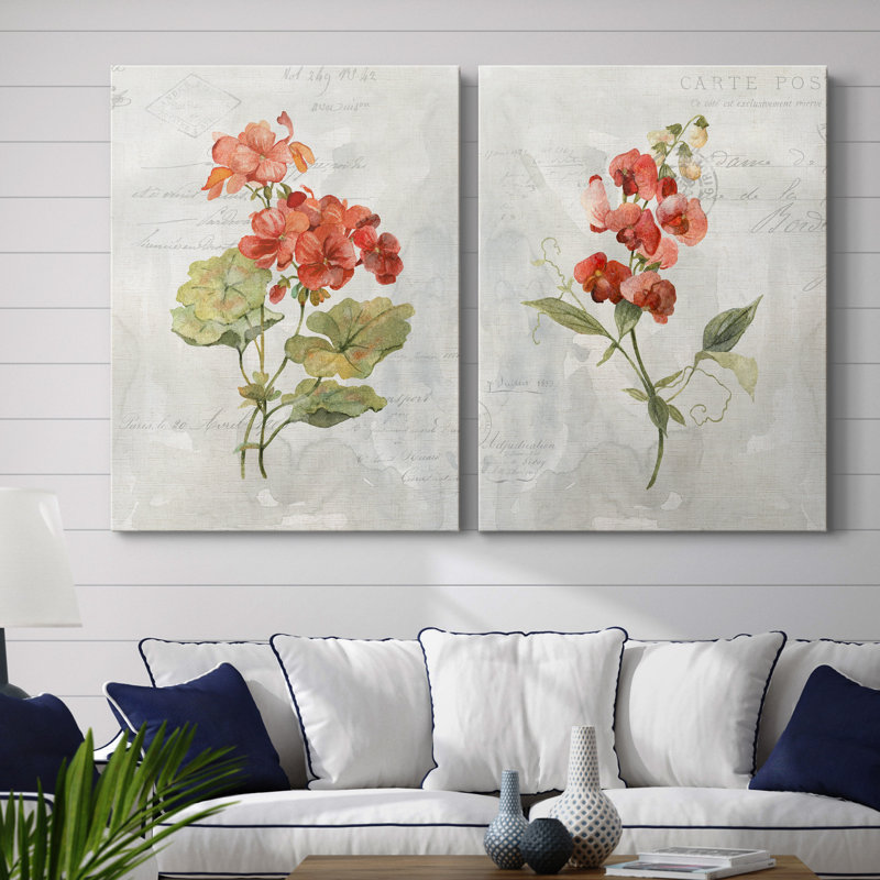 Lin géranium - ensemble de 2 reproductions d'art, H 20 po x l 32 po x P 1 po, Toile tendue, Pas de tapis