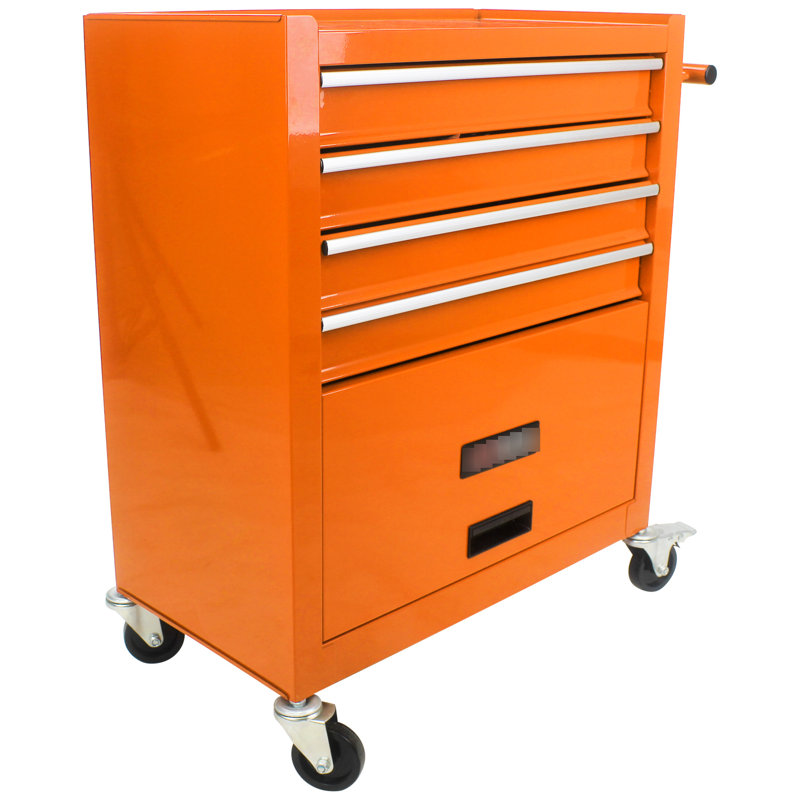 Chariot orange à 4 outils avec roulettes - construction stable en acier et utilisation sans effort - tiroir à roulement pour la gestion des outils de garage