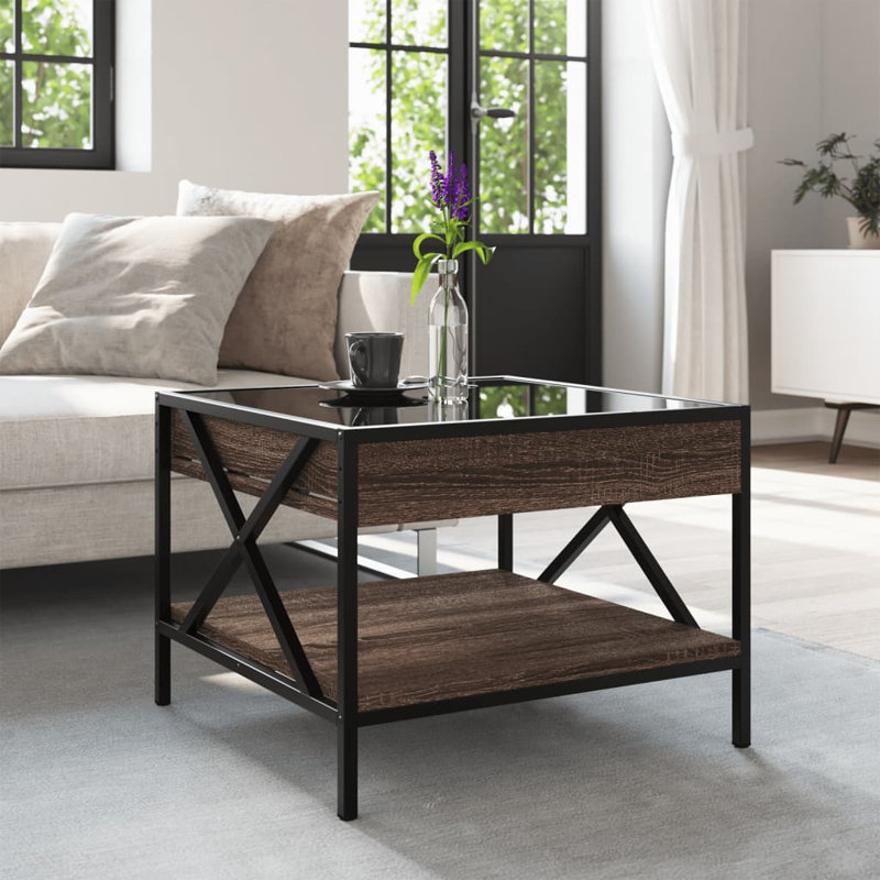Dalvir Coffee Table with Storage, 38cm H x 50cm L x 50cm W, Black/Brown Oak