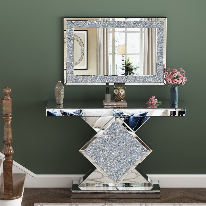 Amla 47.25" Modern Mirrored Console Table and Mirror Set Ultra‑Modern Contemporary Glam Stylish