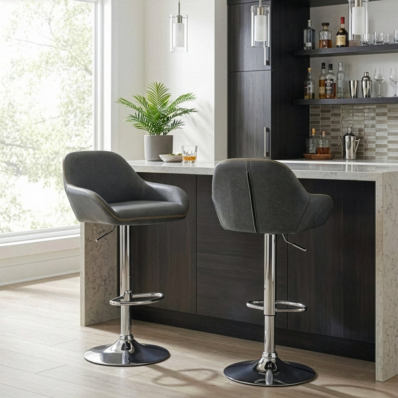 Ilmars Swivel Upholstered Faux Leather Adjustable Height Counter Stool