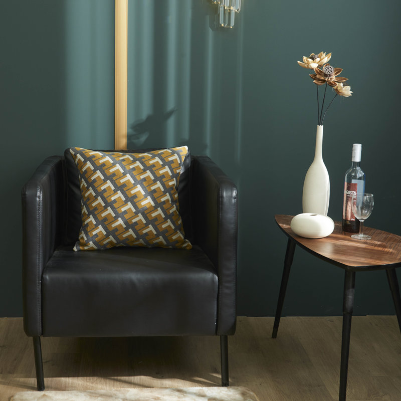 Black Geometric Modern Pillow Cover, Mustard/Gray